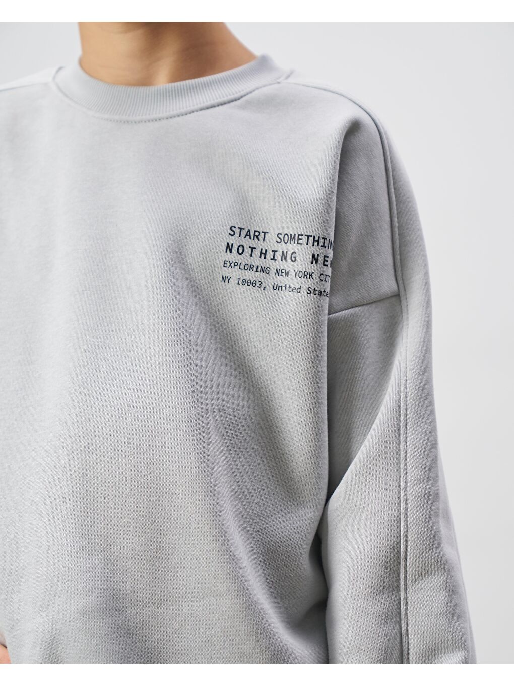 Erkek Çocuk Pamuklu Gri Basic Yazı Baskılı Sweatshirt Eşofman Alt-Üst Takım-5