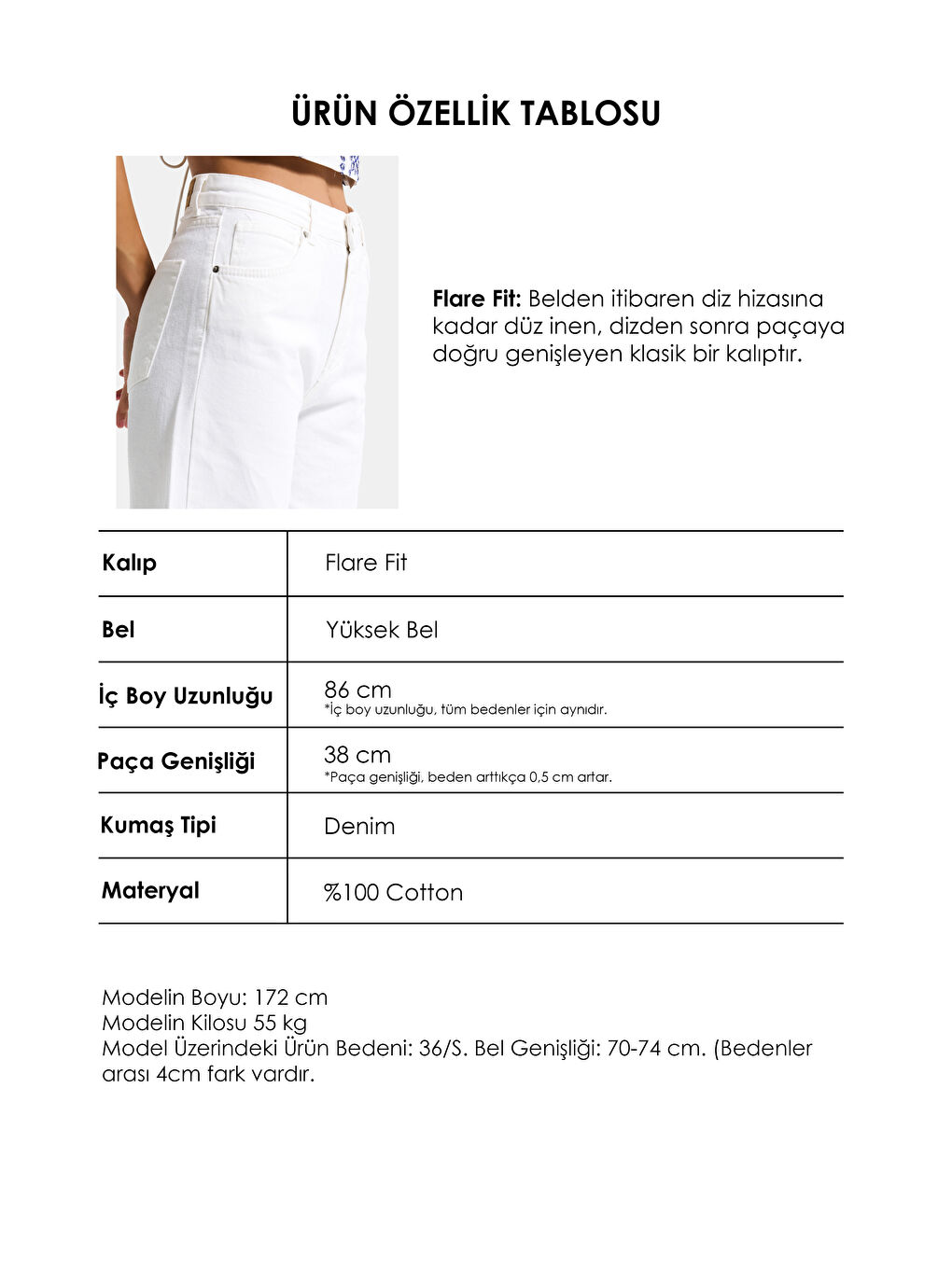 Kadın Kırık Beyaz 7s6-101 MRY Flare Fit Komfort Kumaş Denim Jean-3