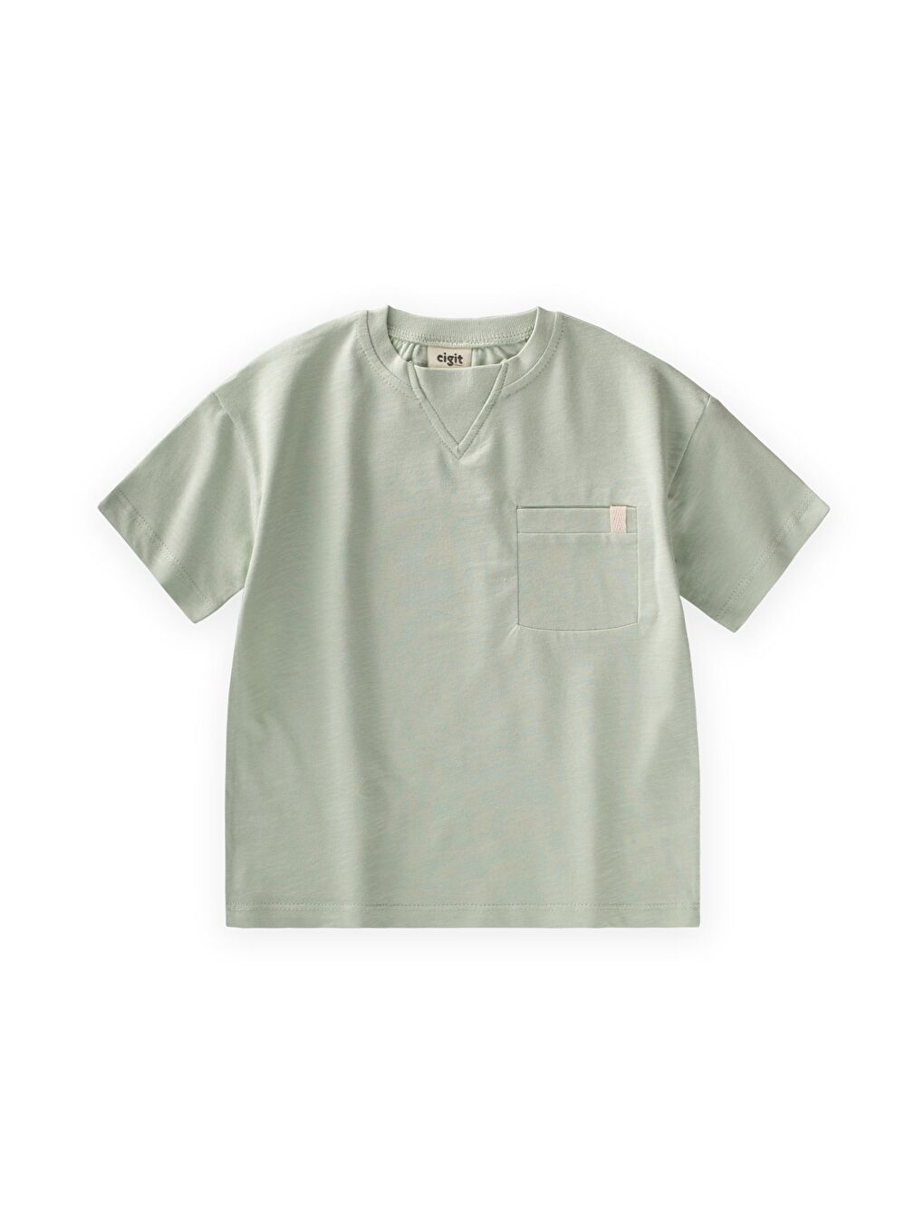 Turkuaz Yaka Detaylı T-Shirt 2-12 Yaş Su Yeşili