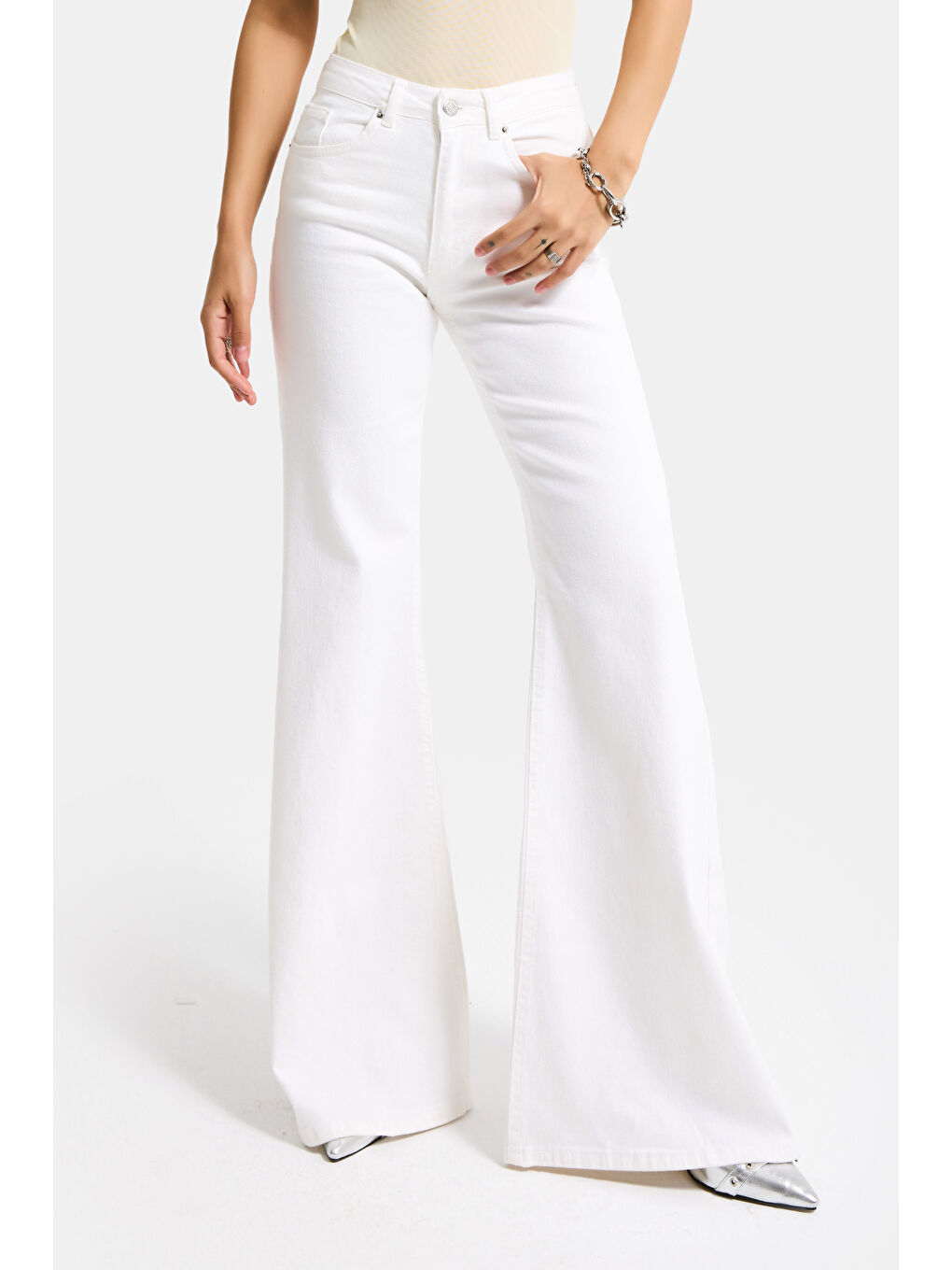 Kadın Kırık Beyaz 7s6-101 MRY Flare Fit Komfort Kumaş Denim Jean-5
