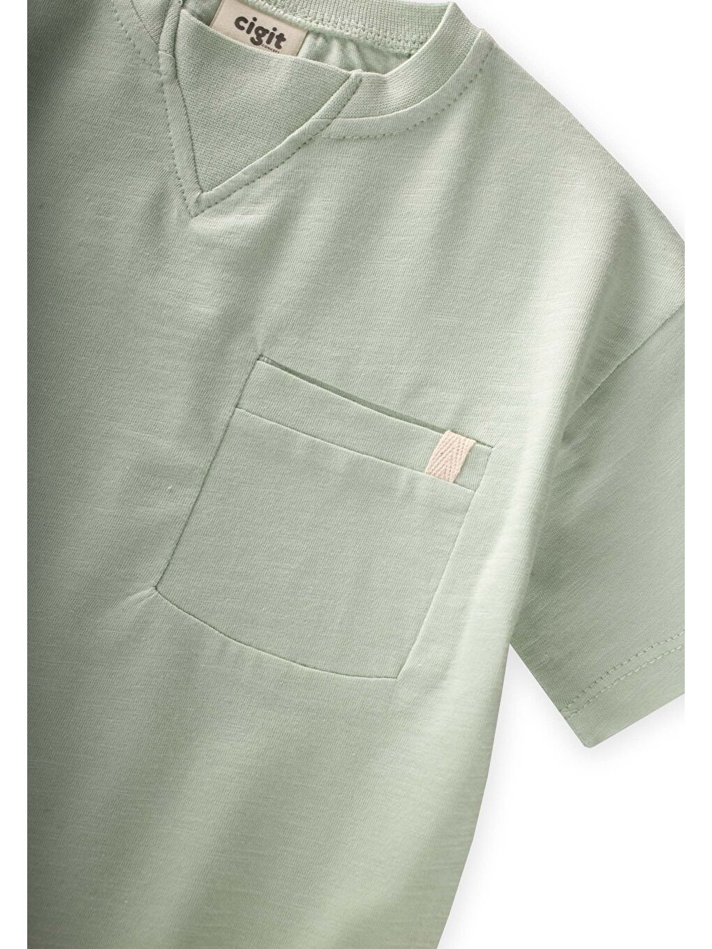 Turkuaz Yaka Detaylı T-Shirt 2-12 Yaş Su Yeşili-2