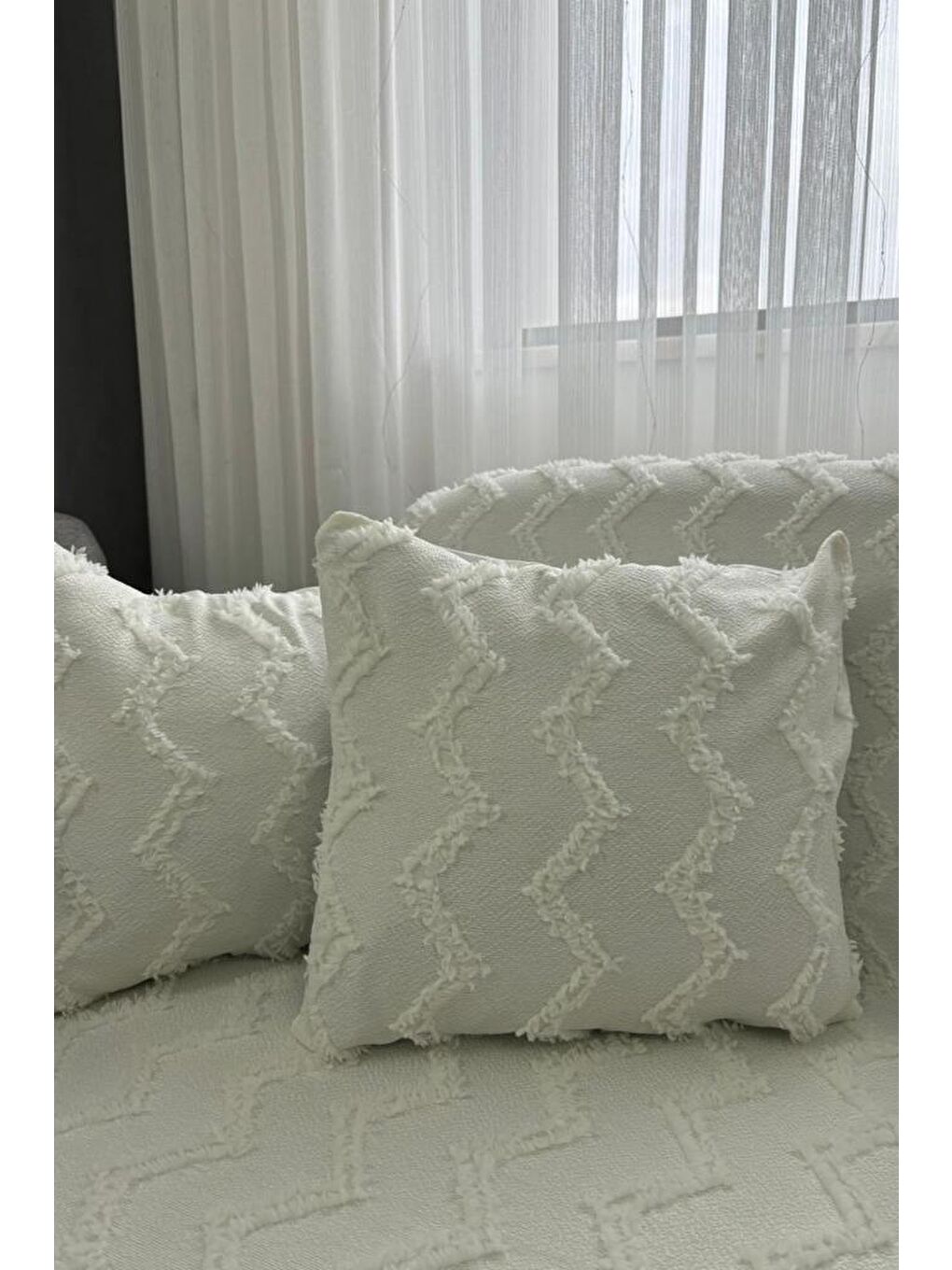 Ekru Lumpa Kırlent Kılıfı Hediyeli 170x210 cm Pamuklu Koltuk Örtüsü Krem-4