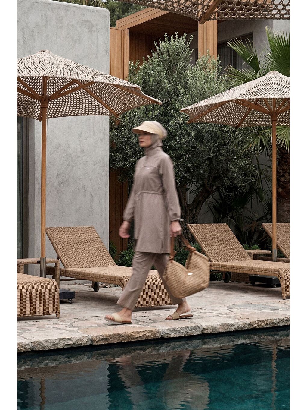 Bej Krem Biyeli Vizon 6 Parça Tam Tesettür Mayo Takımı 5013-1