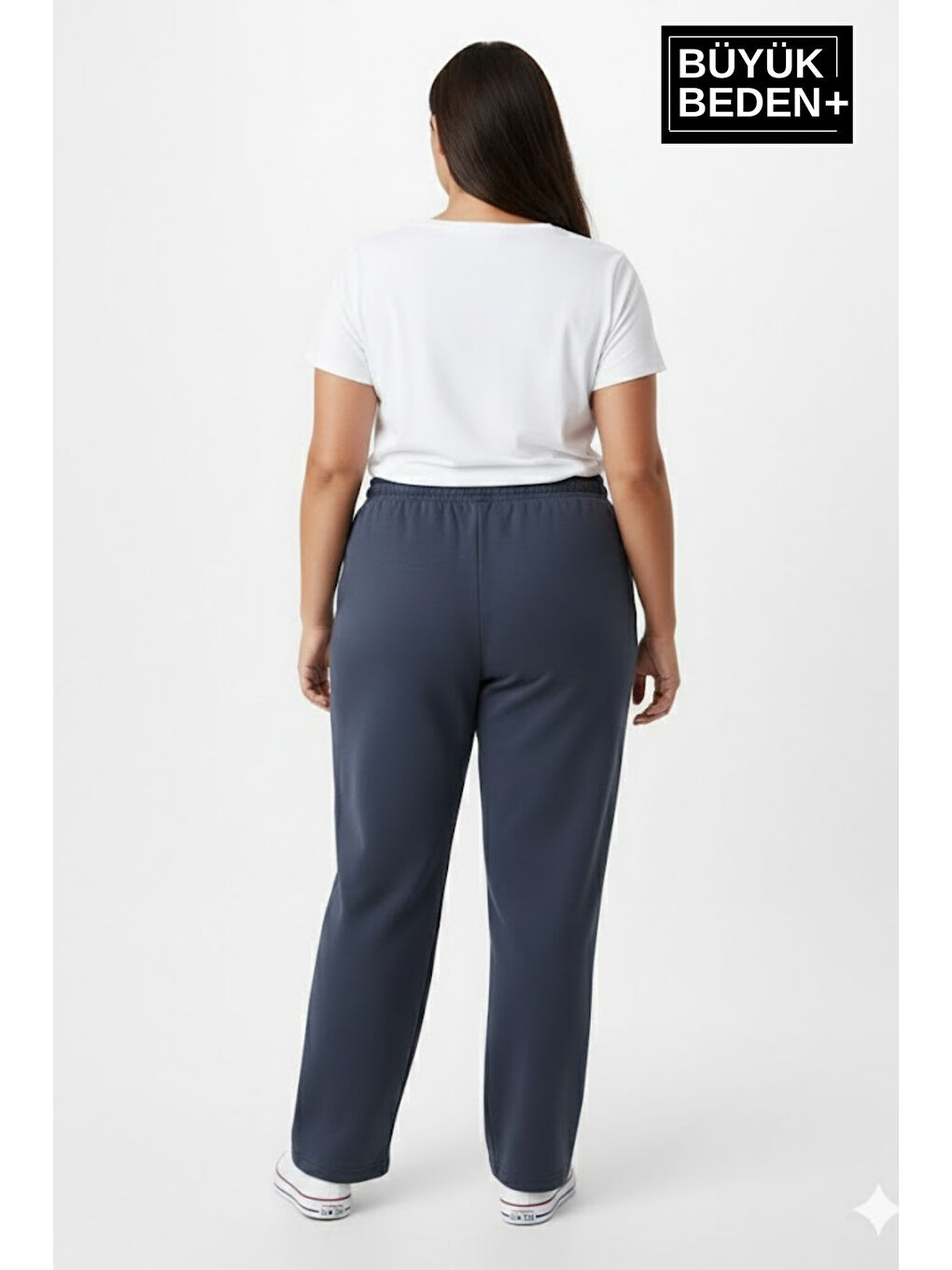 İndigo Kadın Büyük Beden Rahat Kesim Paça Reçme AR Baskılı İnce Eşofman Altı SPR26EAK952-1-2