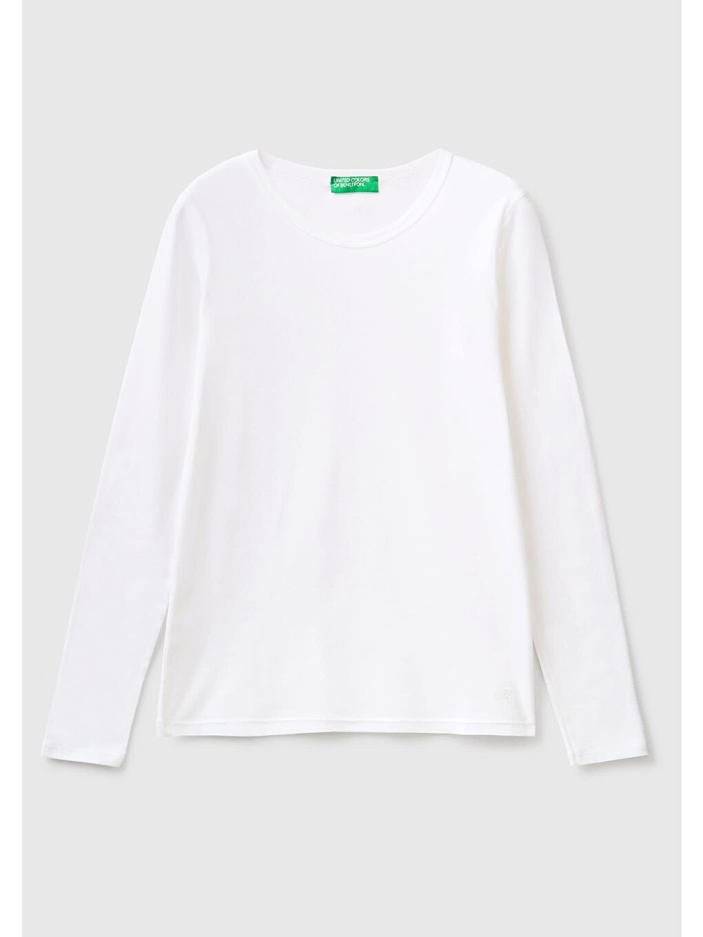 Kadın Beyaz Basic Bisiklet Yaka Uzun Kollu Tişört-1