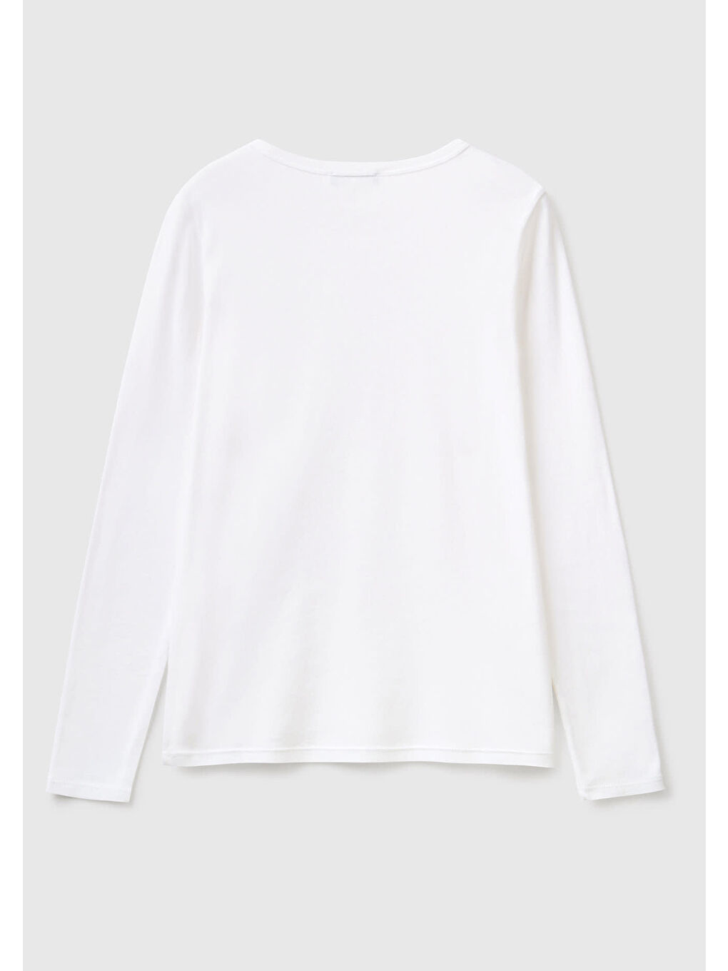 Kadın Beyaz Basic Bisiklet Yaka Uzun Kollu Tişört-3