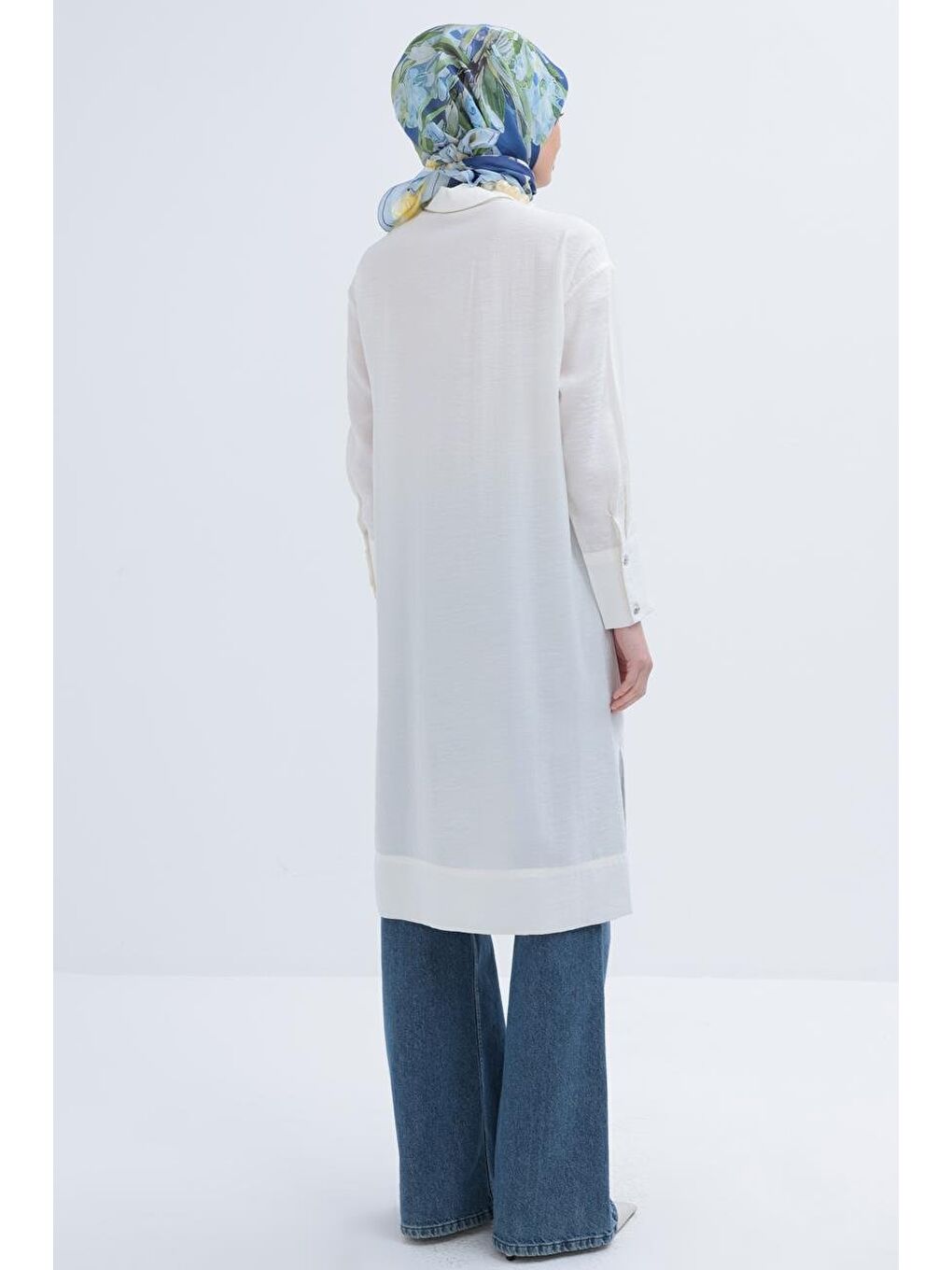 Ekru-Taş Düğmeli Uzun Modal Gömlek-3