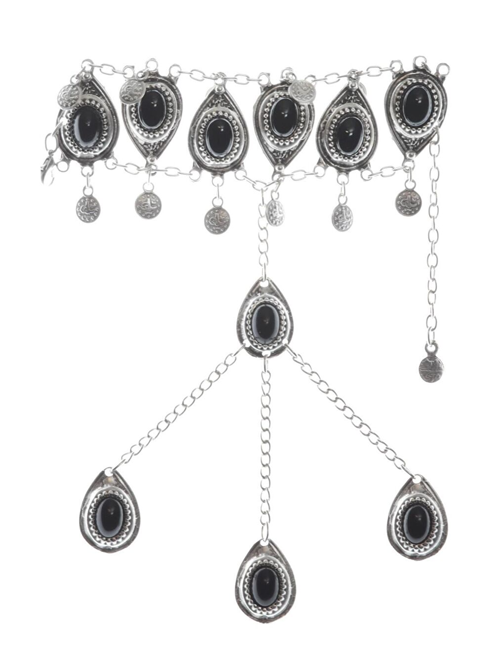 Gri Kadın Antik Gümüş Kaplama Boncuklu Ayarlanabilir 3 Yüzük Detaylı El Şahmeranı