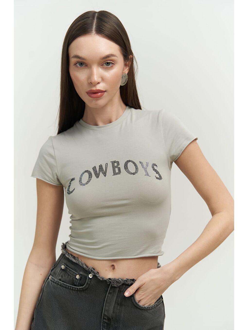 Mai Collection Gri Cowboys Duman Penye Crop