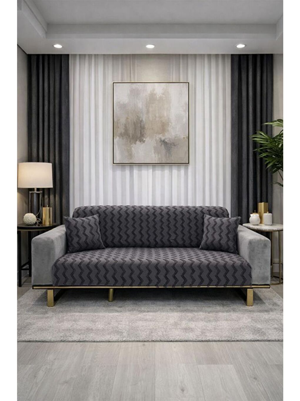 Lumpa Kırlent Kılıfı Hediyeli 170x210 cm Pamuklu Koltuk Örtüsü Antrasit