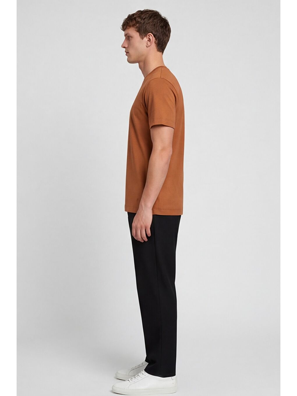 Kahverengi Erkek Tarçın Normal Kesim Regular Fit %100 Pamuk Bisiklet Yaka Basic Tişört-2