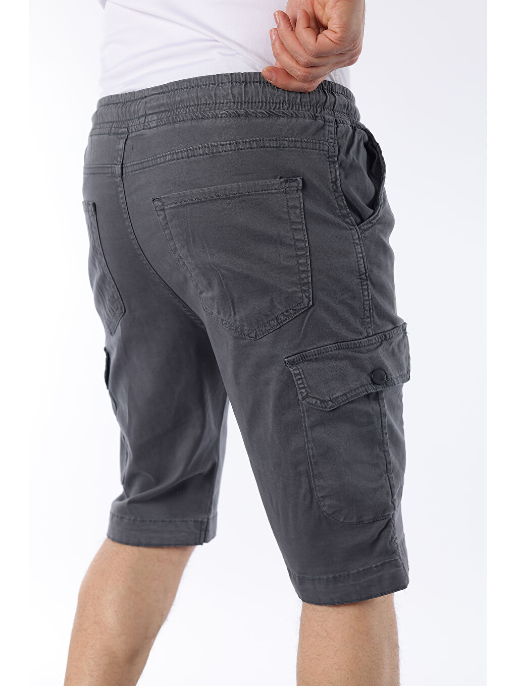 Antrasit Erkek Beli Lastikli Dikiş Detaylı Kargo Cep Kapri Şort-2