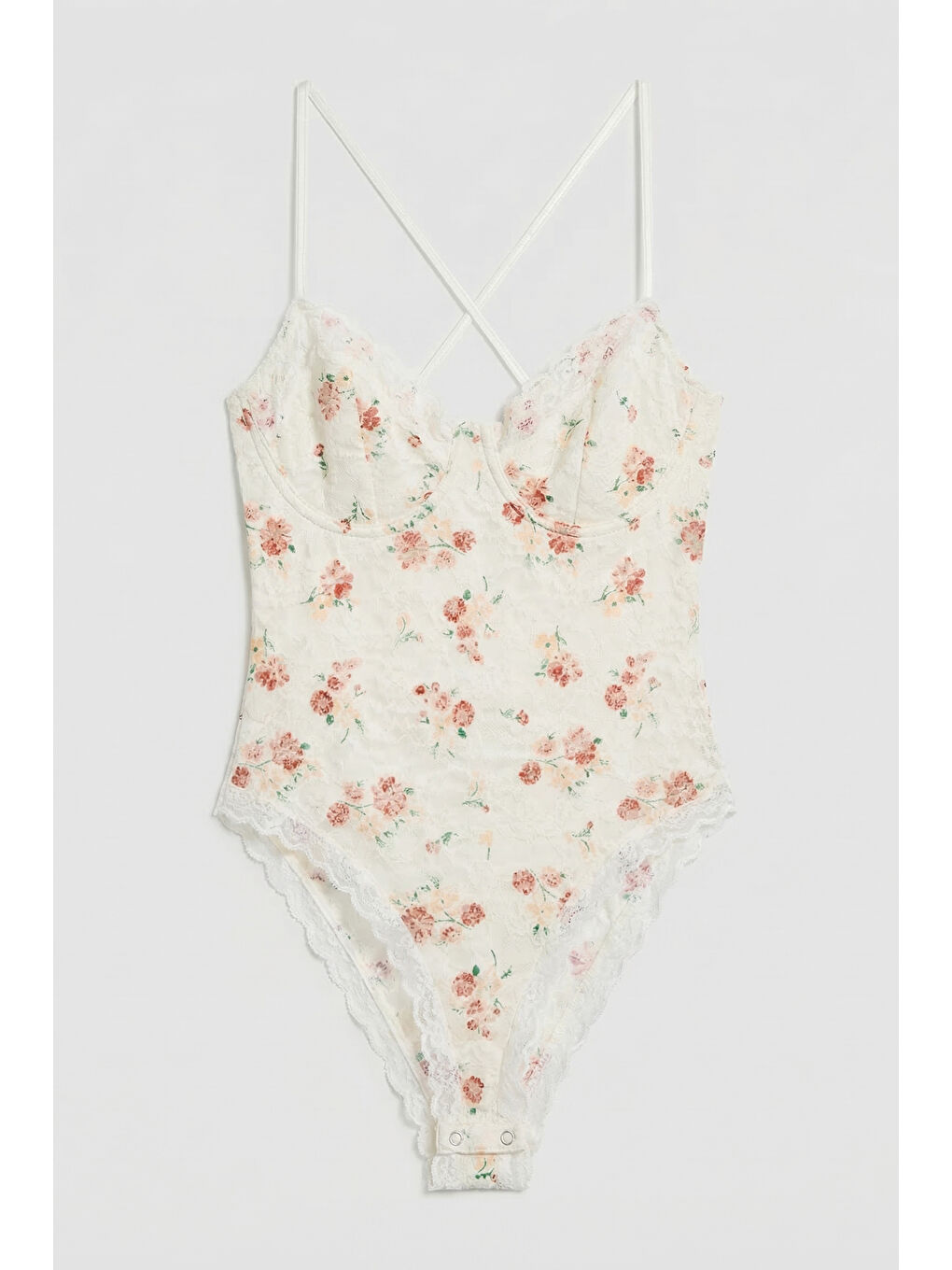 Ekru Kadın Çiçek Baskılı w5 Dantel Detaylı Askılı Özel Tasarım Çıtçıtlı Body