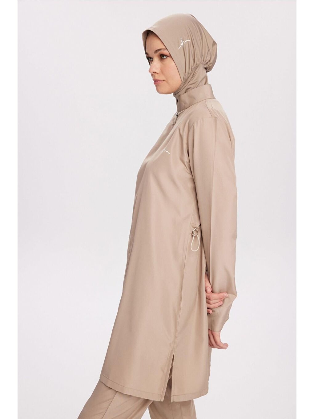 Bej Vizon Dokuma 5 Parça Tam Tesettür Mayo Takımı 6026-4