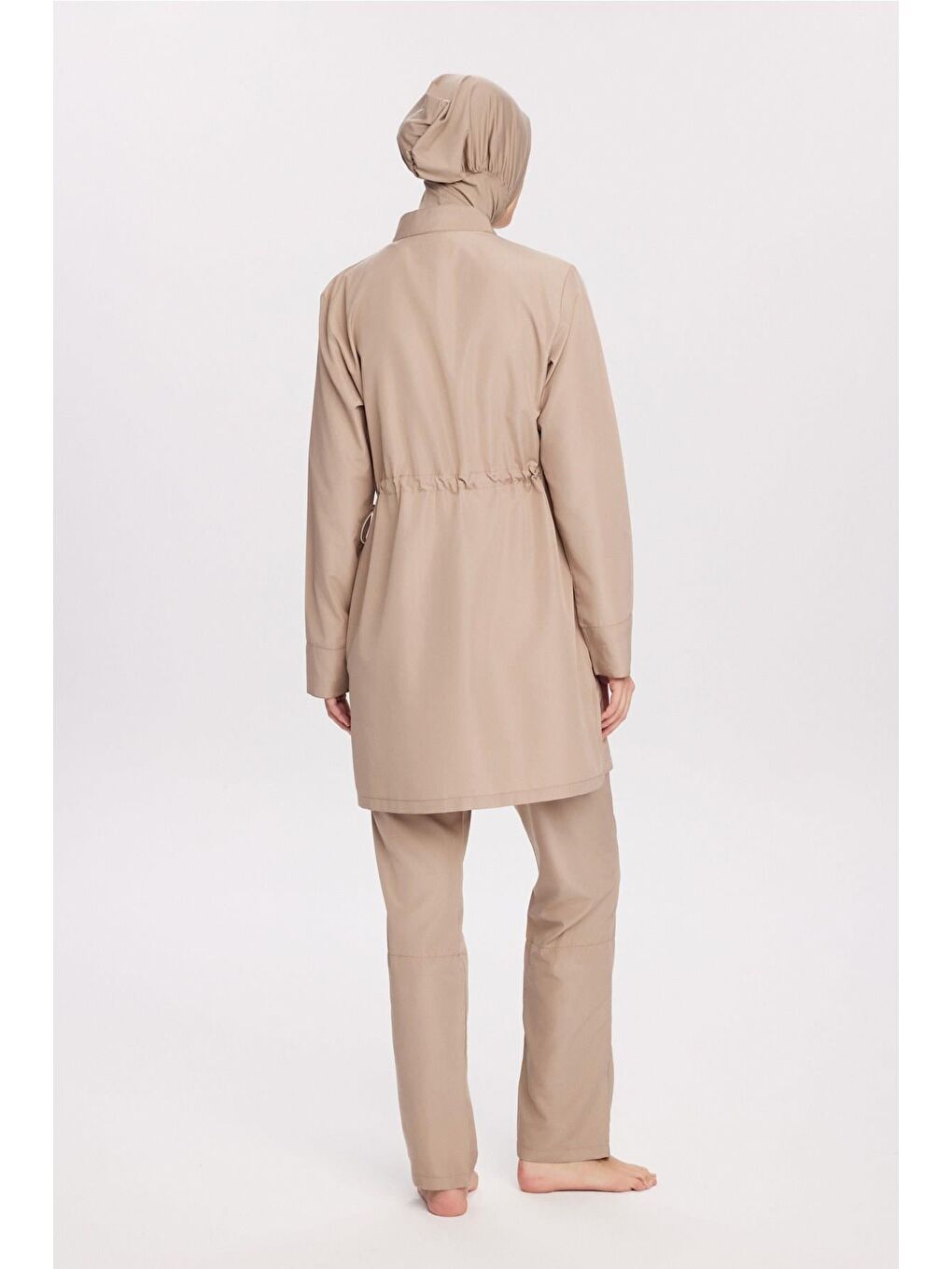 Bej Vizon Dokuma 5 Parça Tam Tesettür Mayo Takımı 6026-5