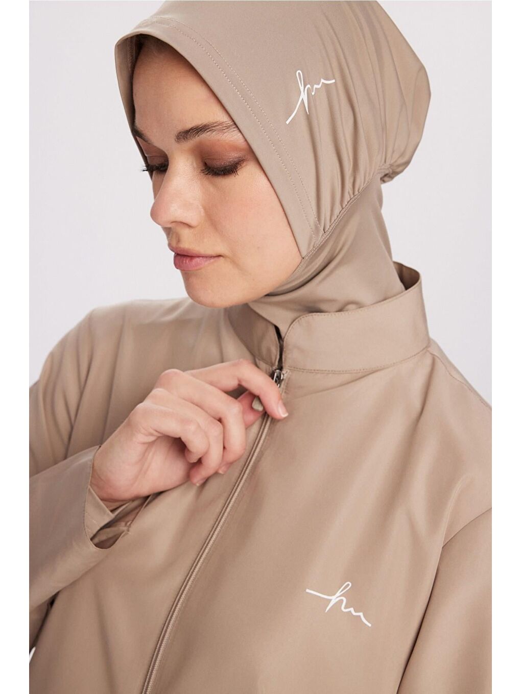 Bej Vizon Dokuma 5 Parça Tam Tesettür Mayo Takımı 6026-6