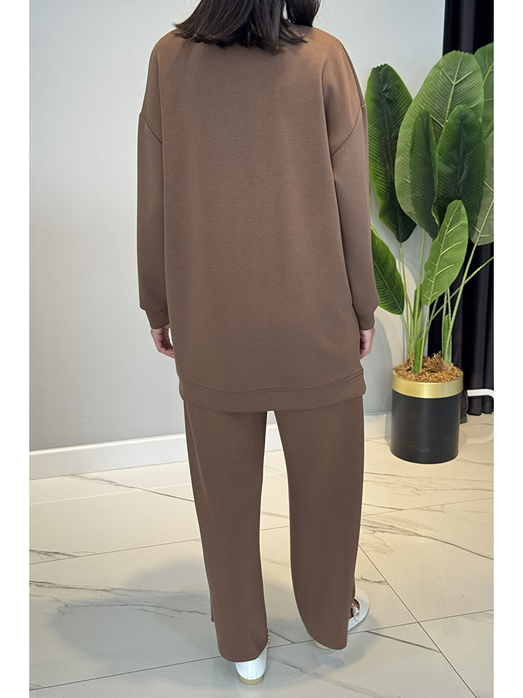 Taş Detaylı Modal Takım 120289 Kahverengi-2