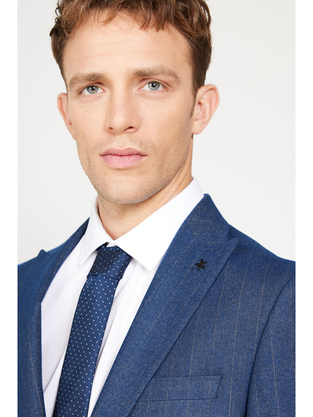 Erkek Lacivert Ekstra Slim Fit Dar Kesim Kırlangıç Yaka Çizgili Takım Elbise-5