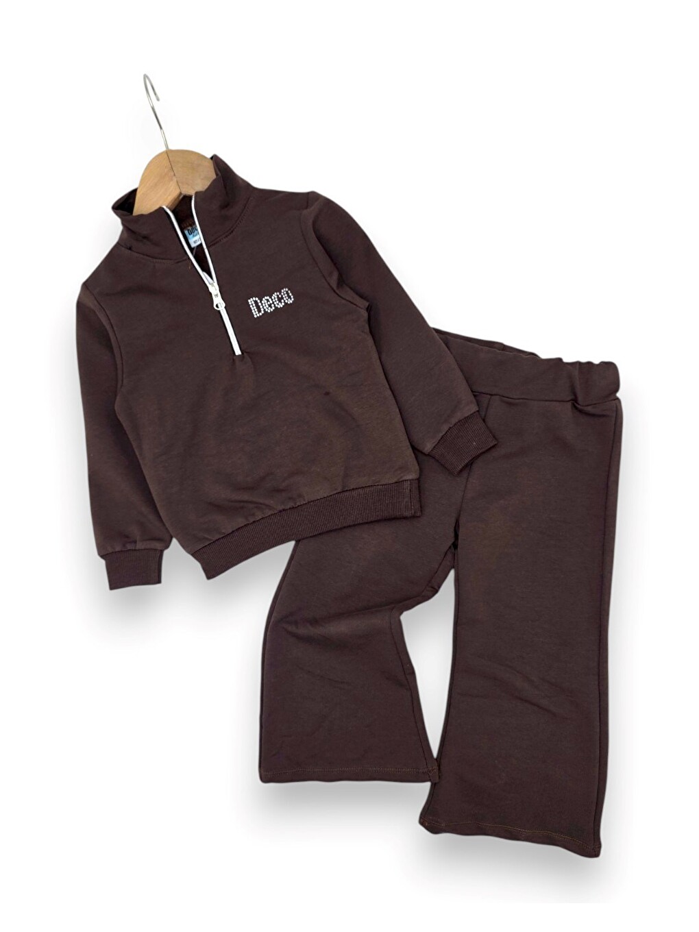 Kahverengi Kız Çocuk Mevsimlik Fermuarlı Yaka Sweatshirtli Compact Eşofman Takımı-2