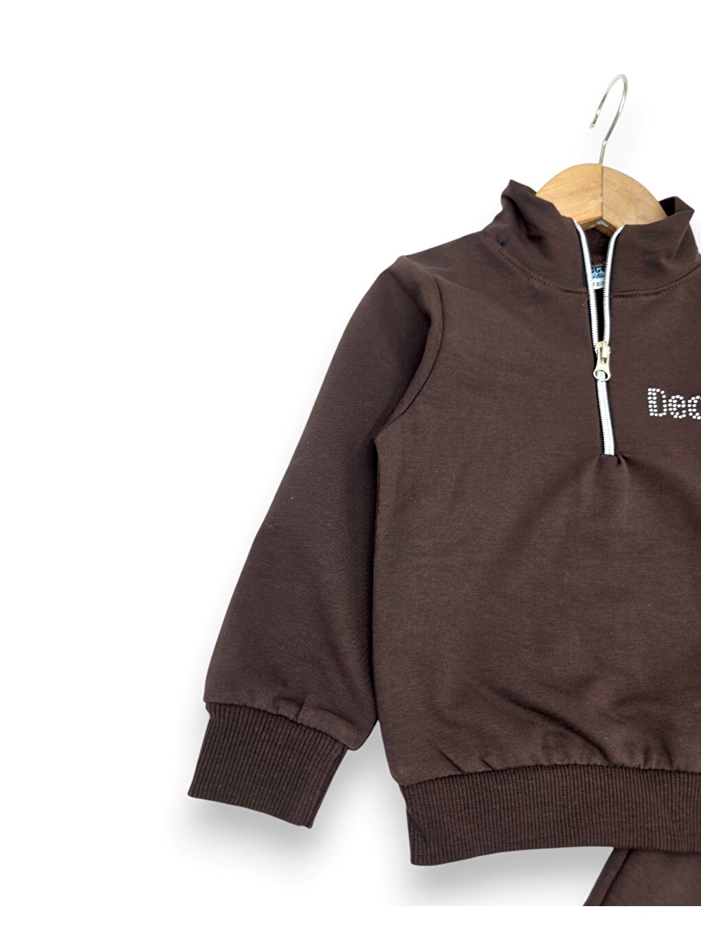 Kahverengi Kız Çocuk Mevsimlik Fermuarlı Yaka Sweatshirtli Compact Eşofman Takımı-3