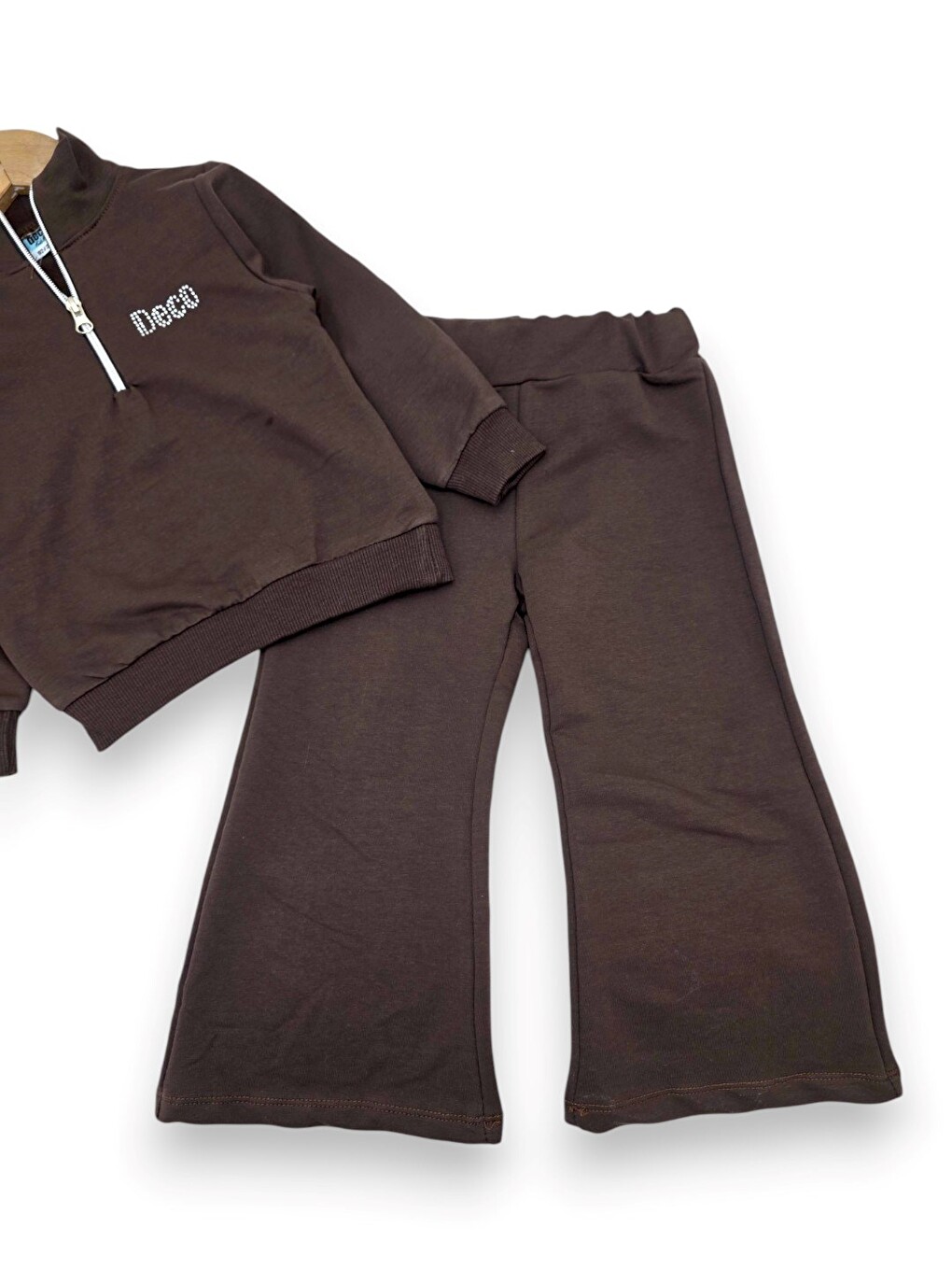 Kahverengi Kız Çocuk Mevsimlik Fermuarlı Yaka Sweatshirtli Compact Eşofman Takımı-6