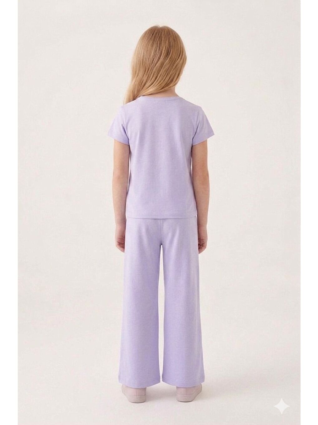 Lila Ballerin Baskılı Geniş Paça Taytlı Kız Çocuk 2li Takım 23799-3