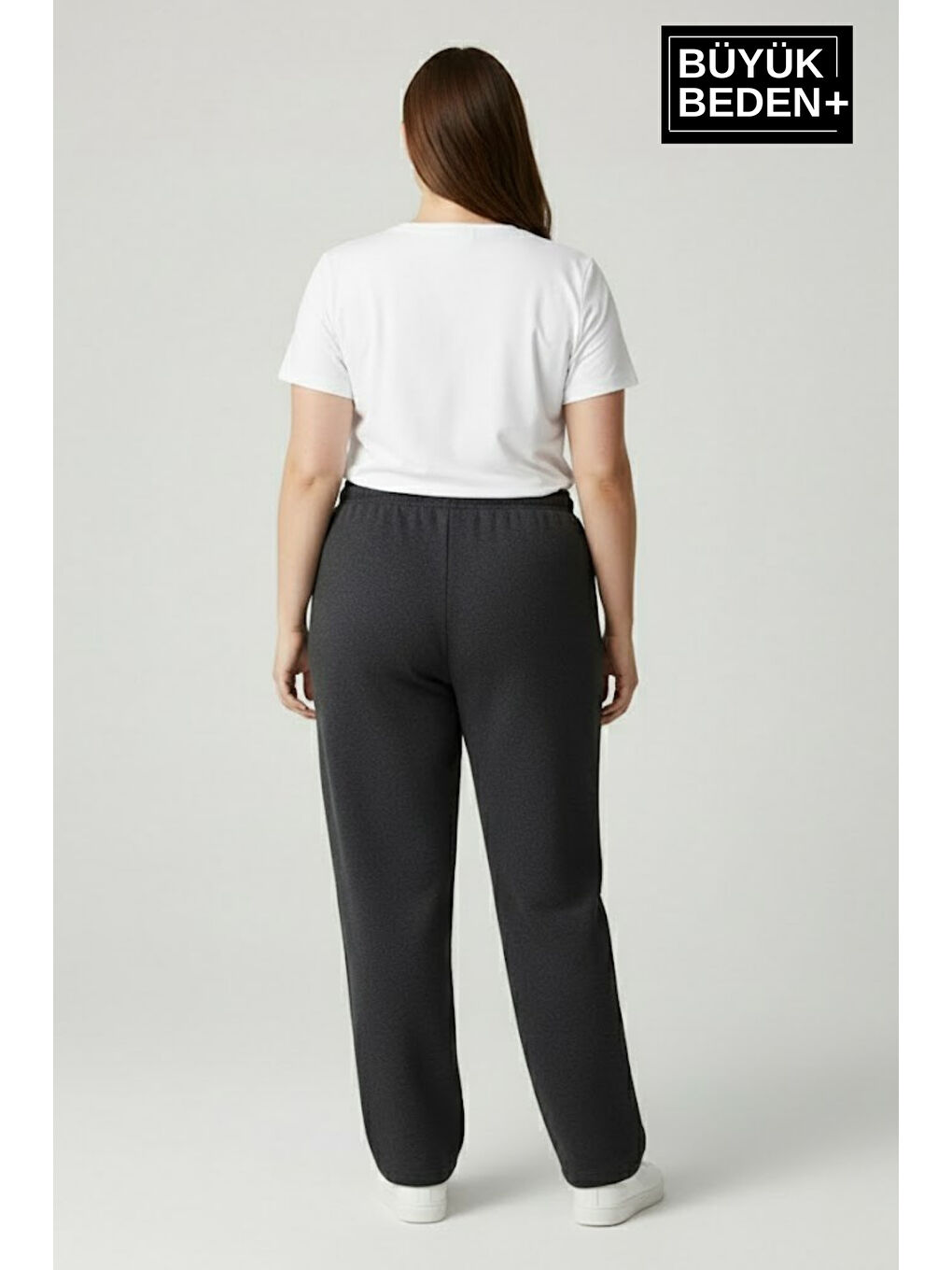 Antrasit Kadın Büyük Beden N Logo Baskılı Rahat Kesim Paça Reçme ince Eşofman Altı SPR26EAK952-4-2