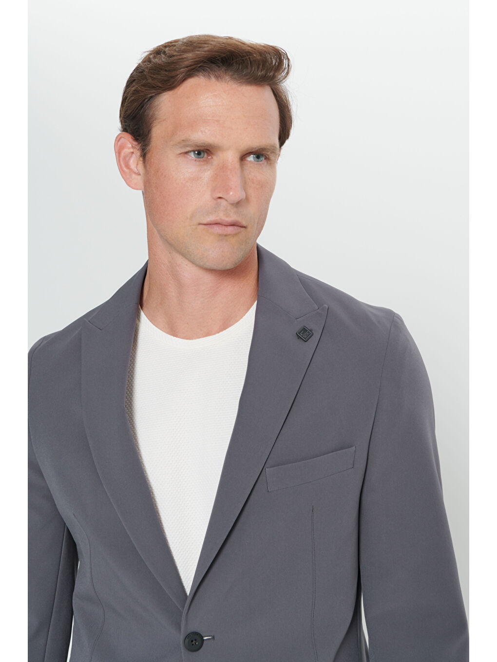 Erkek Antrasit Slim Fit Dar Kesim Kırlangıç Yaka Beli Bağlamalı Takım Elbise-3