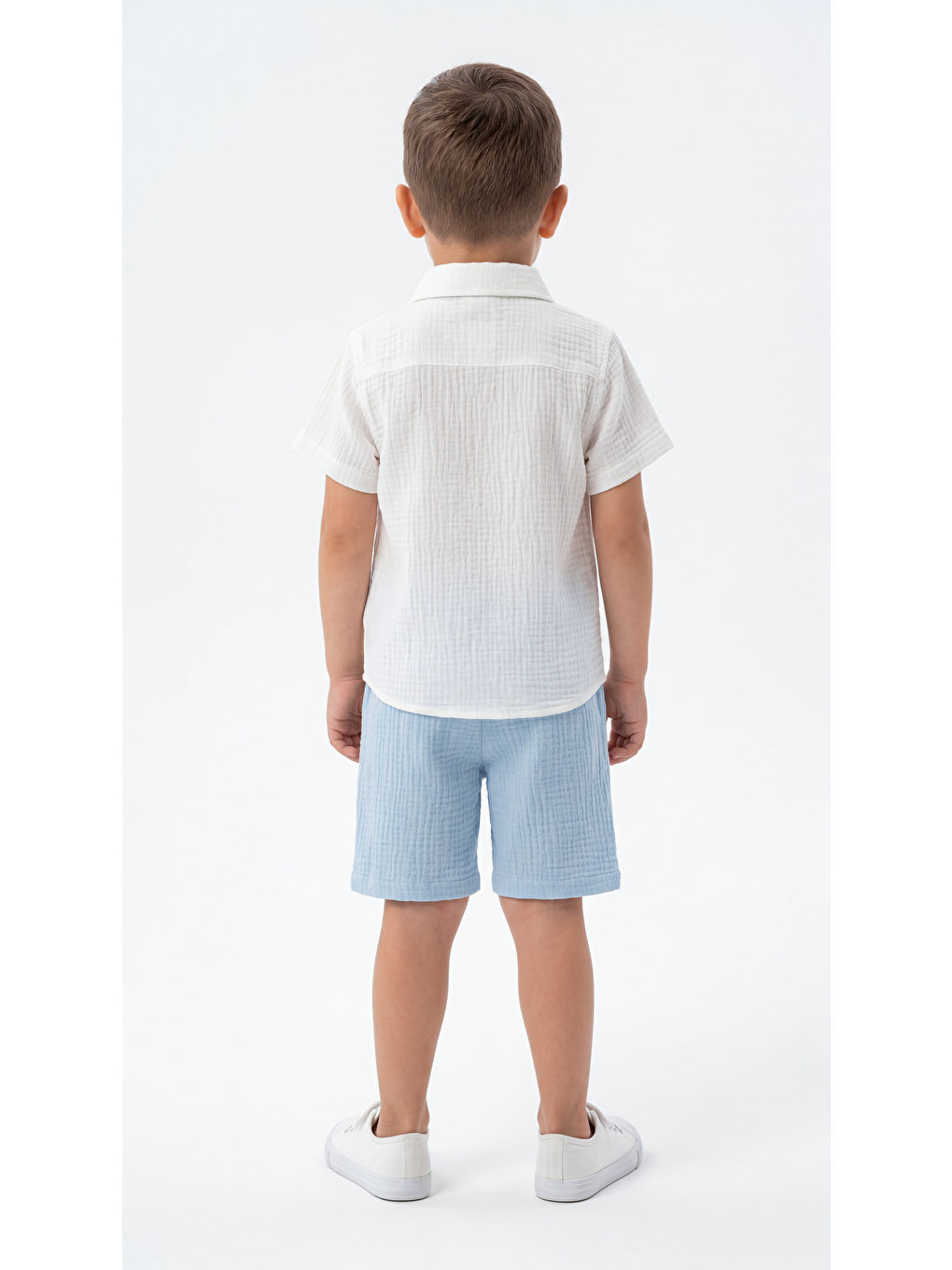 Mavi Cep Detaylı Düğmeli Kısa Kollu Erkek Çocuk Gömlek & Şort Takımı-3