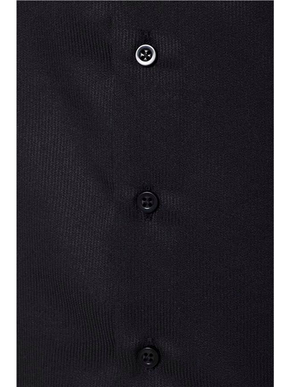 Siyah Slim Düz Klasik Yaka Gömlek-1