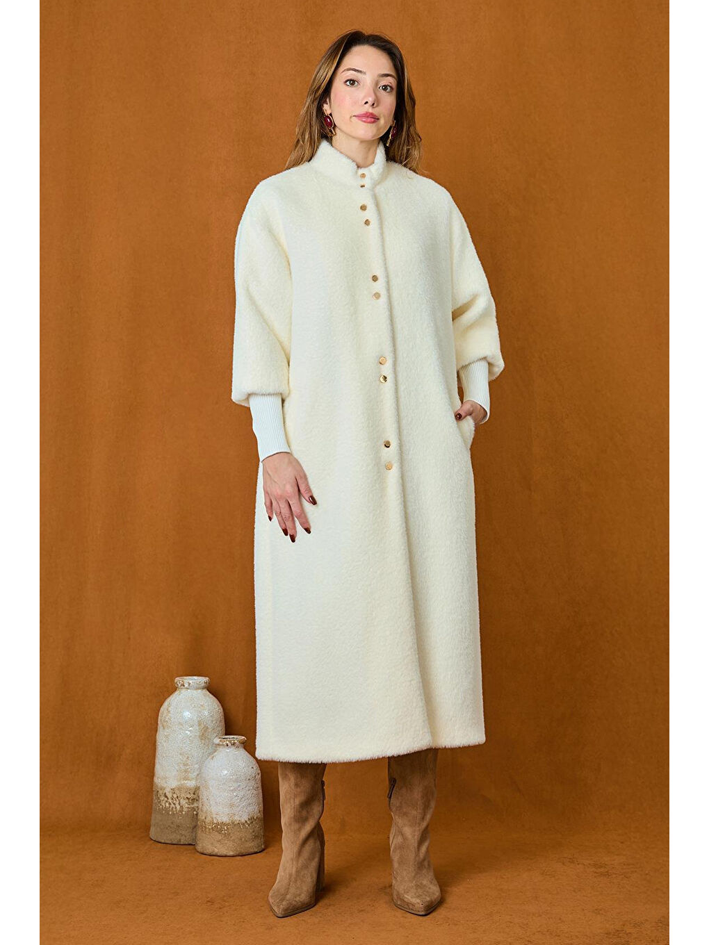 Çıtçıt Detaylı Angora Kaban Mont 15230 Ekru