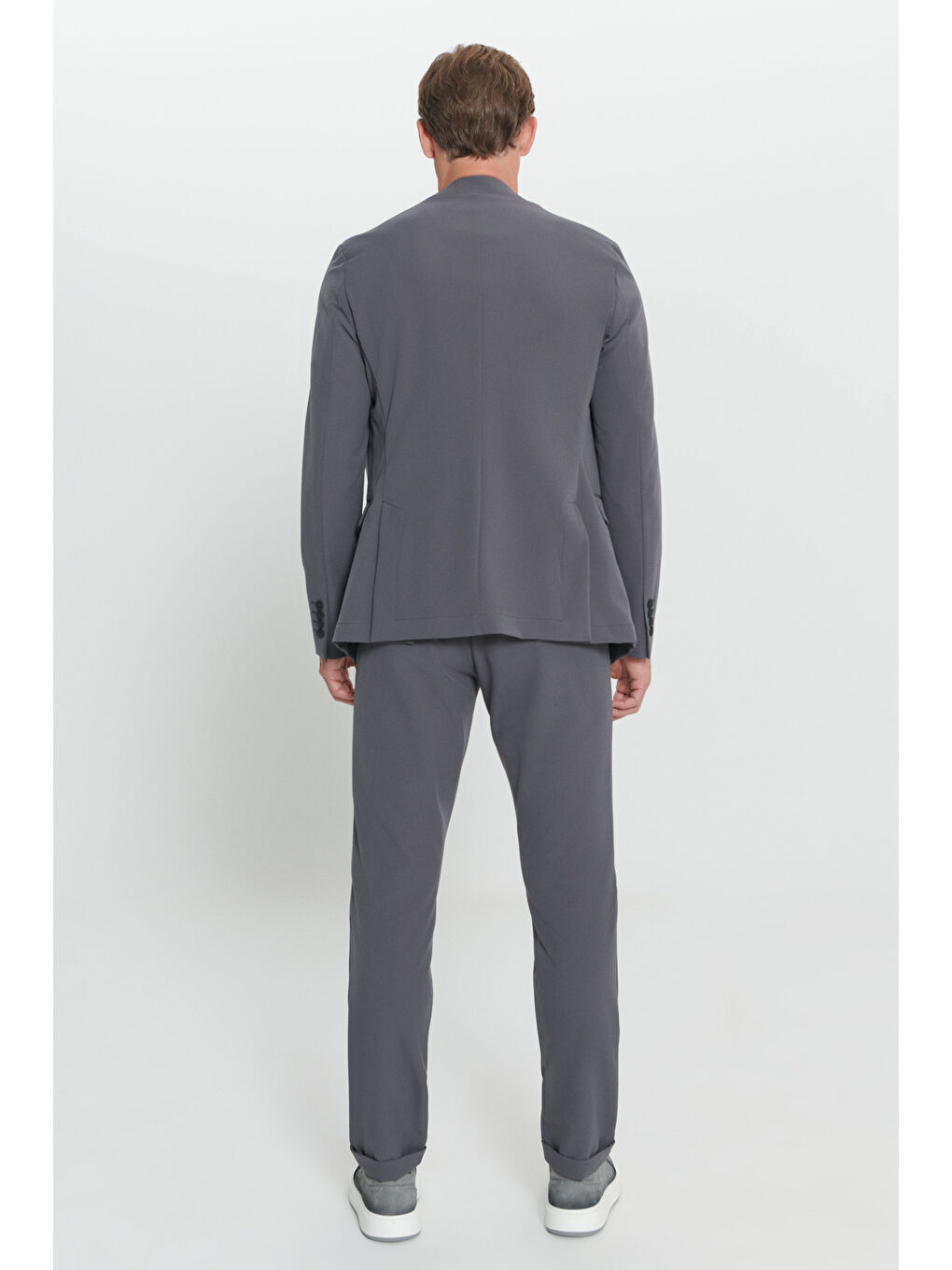 Erkek Antrasit Slim Fit Dar Kesim Kırlangıç Yaka Beli Bağlamalı Takım Elbise-7