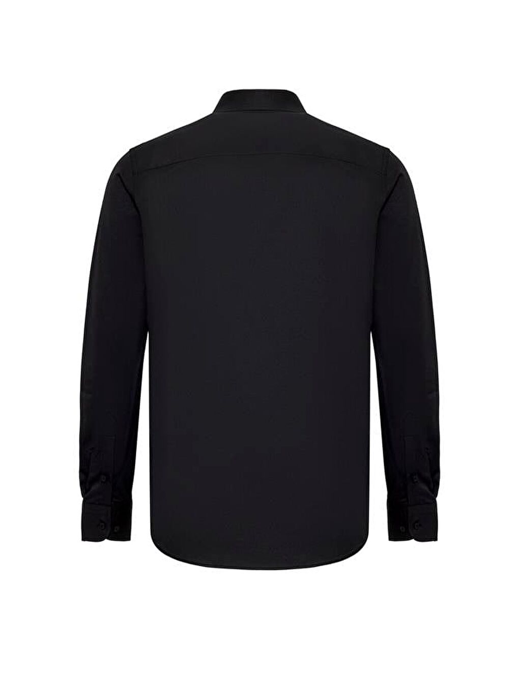 Siyah Slim Düz Klasik Yaka Gömlek-3