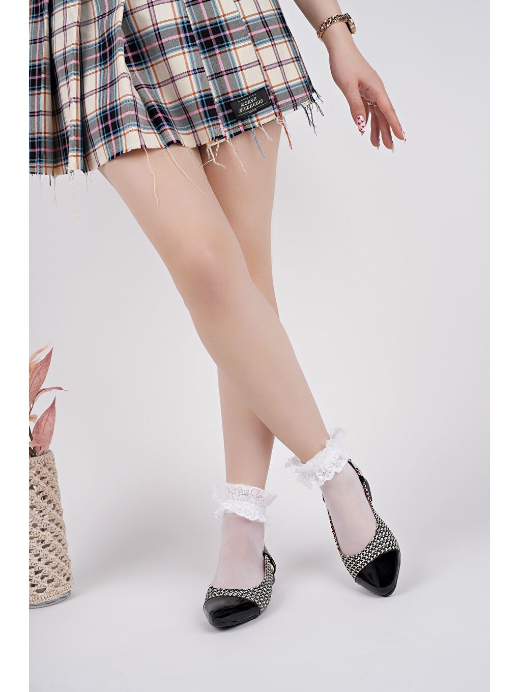 Siyah ROSHAN Arkası Açık Hasır Kadın Günlük Kısa Topuklu Ayakkabı-5