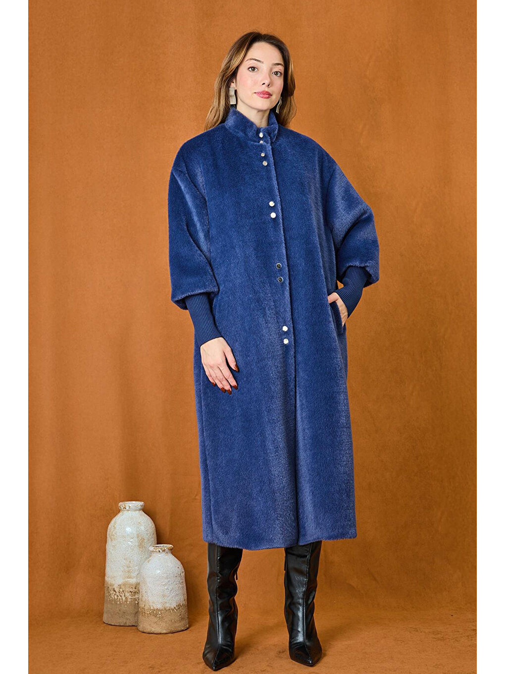 Çıtçıt Detaylı Angora Kaban Mont 15230 Lacivert