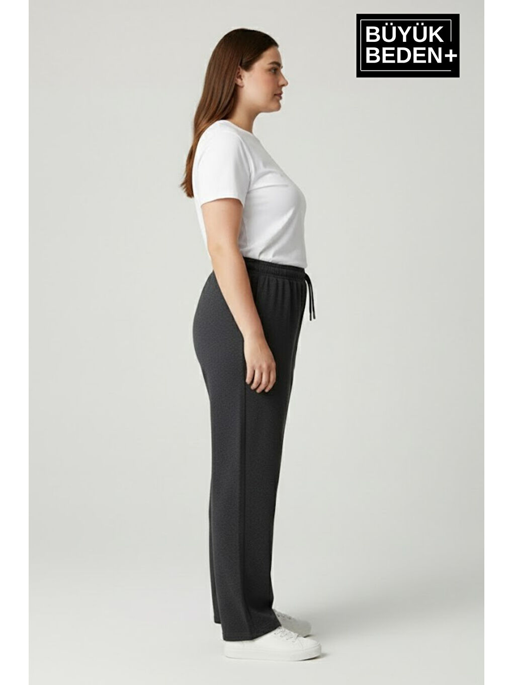 Antrasit Kadın Büyük Beden New York Baskılı Rahat Kesim Paça Reçme ince Eşofman Altı SPR26EAk952-5-2