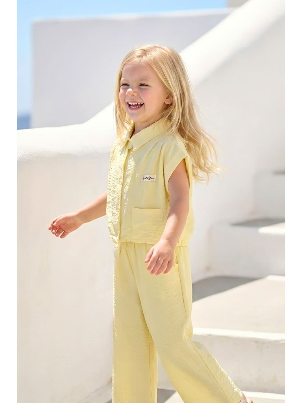 Kız Çocuk Gömlek Ve  Pantolon  İkili Takım - Sarı-1