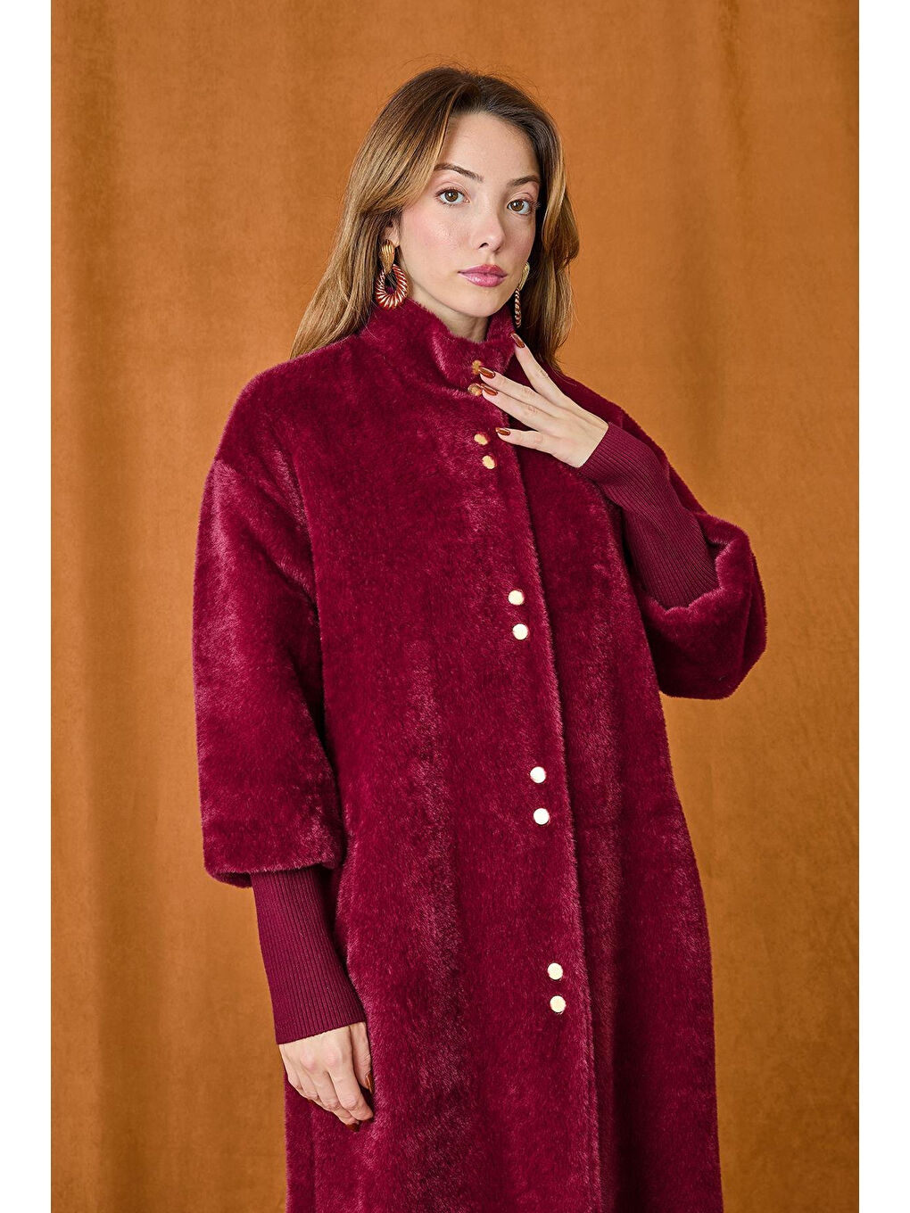 Çıtçıt Detaylı Angora Kaban Mont 15230 Bordo-1