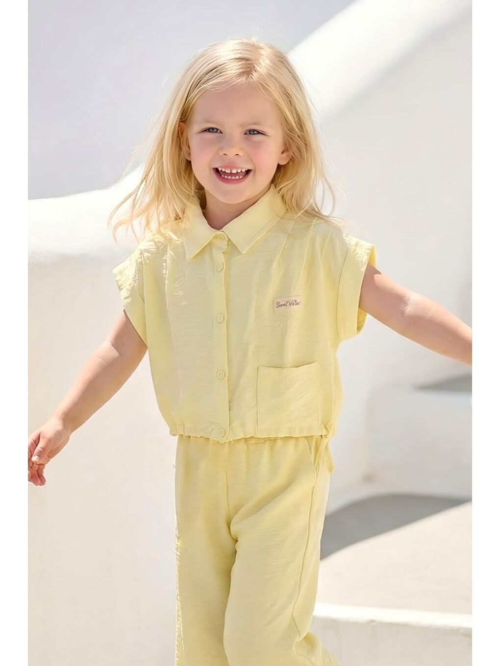 Kız Çocuk Gömlek Ve  Pantolon  İkili Takım - Sarı-2