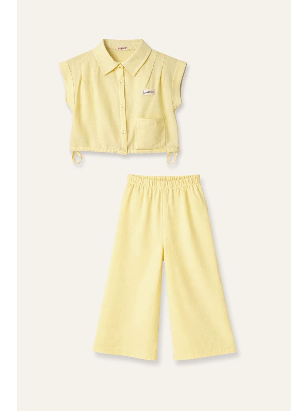 Kız Çocuk Gömlek Ve  Pantolon  İkili Takım - Sarı-3