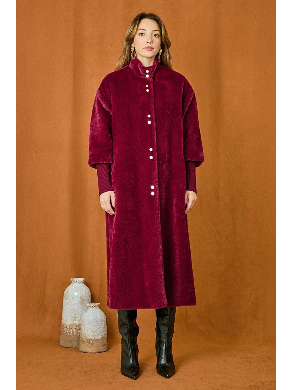 Çıtçıt Detaylı Angora Kaban Mont 15230 Bordo-4