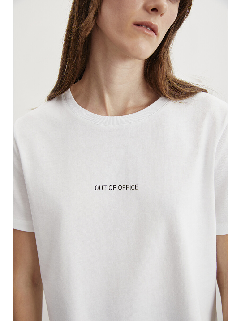 Beyaz GLENDA Kadın Nakış İşlemeli Regular Fit %100 Organik Pamuklu Örme Bisiket Yakalı BEYAZ T-Shirt-1