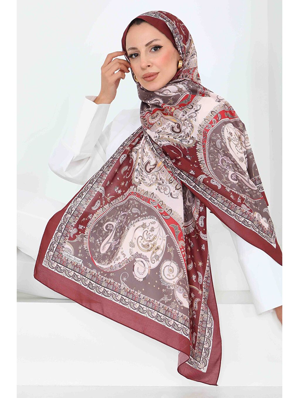 Ethnic Grace Serisi Pamuk Şal Bordo - 27855-BORDO-3