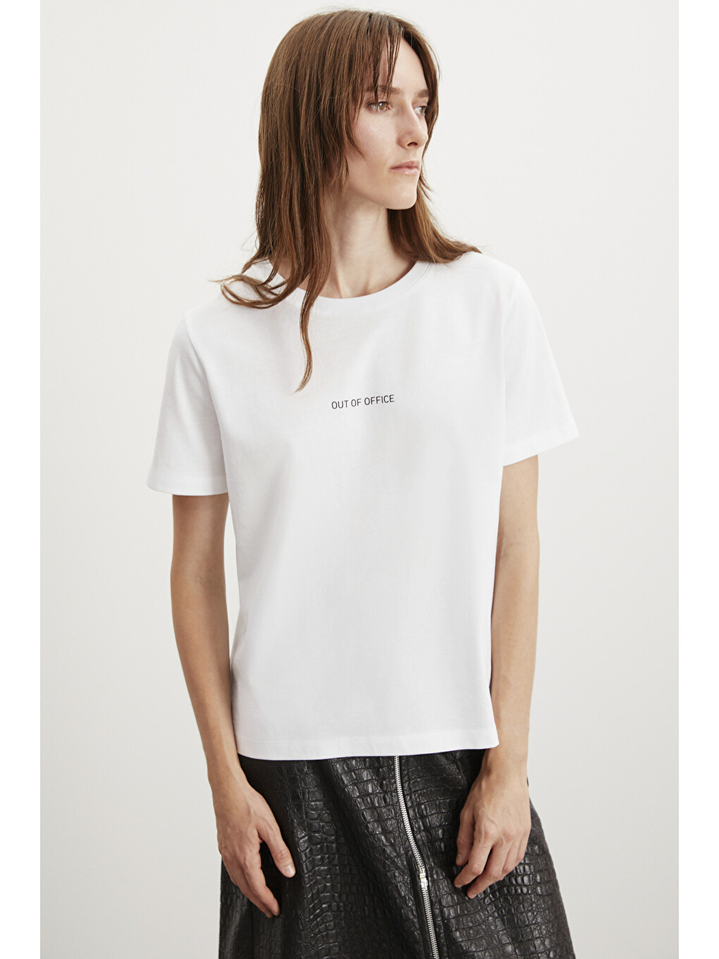 Beyaz GLENDA Kadın Nakış İşlemeli Regular Fit %100 Organik Pamuklu Örme Bisiket Yakalı BEYAZ T-Shirt-2