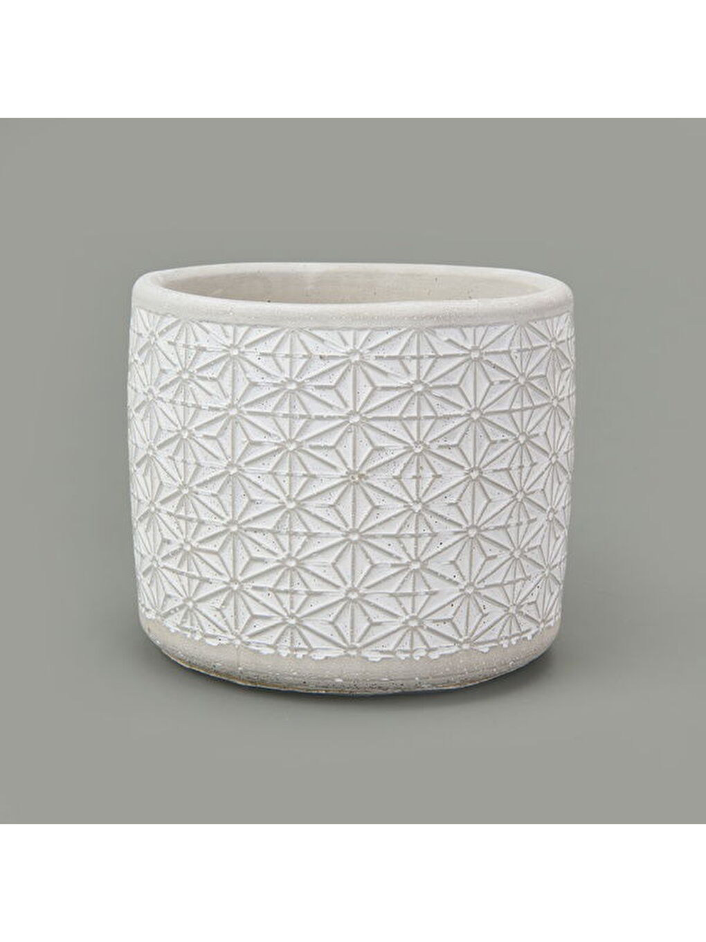 Yıldız Desenli Beton Saksı - Beyaz - 14x12,5 cm