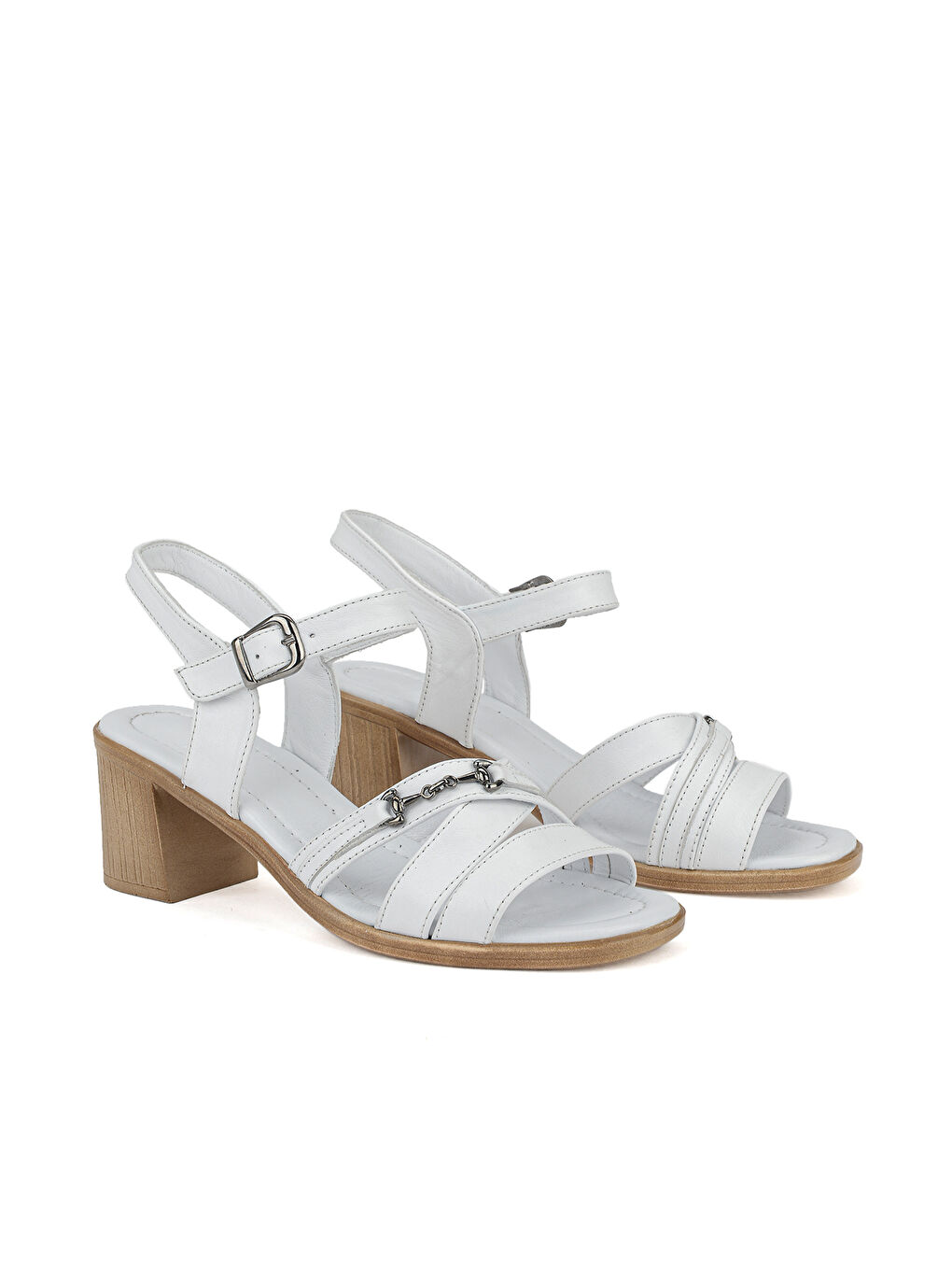 Kadın Hakiki Deri Topuklu Sandalet 1611020Z2220 Beyaz-1