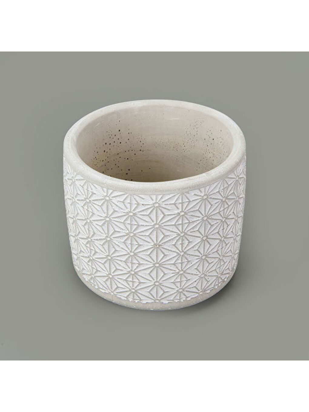 Yıldız Desenli Beton Saksı - Beyaz - 14x12,5 cm-1