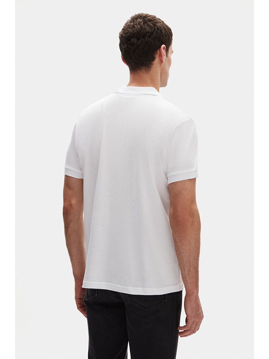 Slim Fit Beyaz Pike Dokulu Yarım Fermuarlı Polo Yaka Yazlık Tişört-2