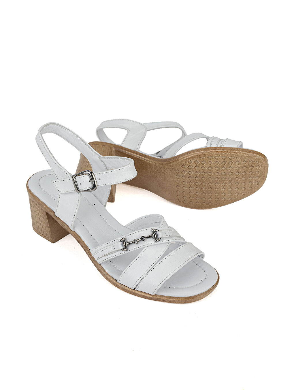 Kadın Hakiki Deri Topuklu Sandalet 1611020Z2220 Beyaz-3