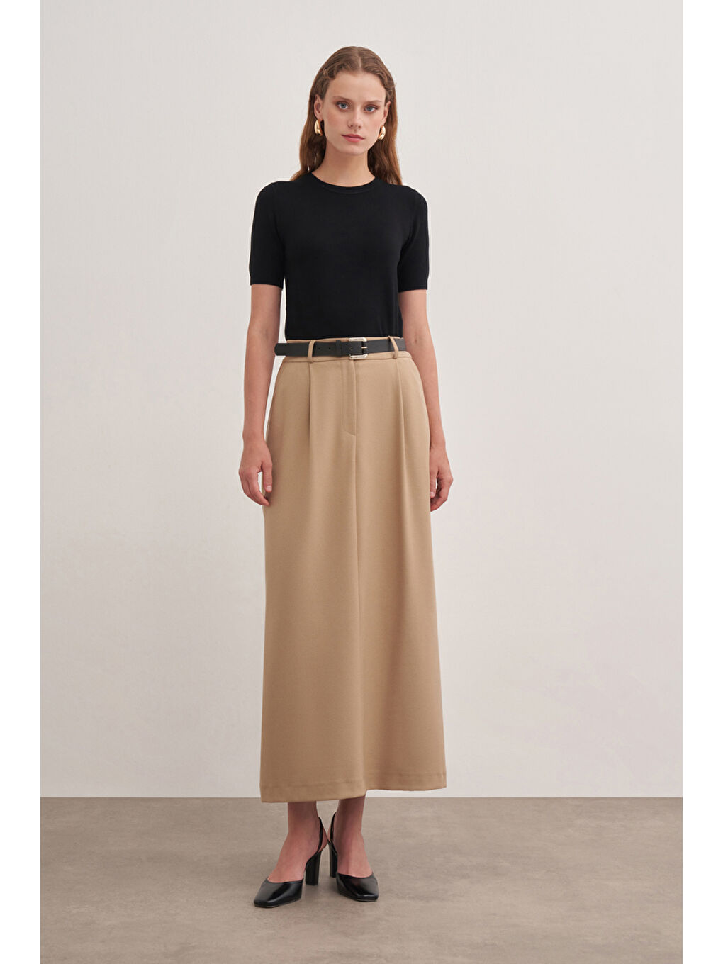 Kahverengi Camel Kemerli Flonel Etek-1